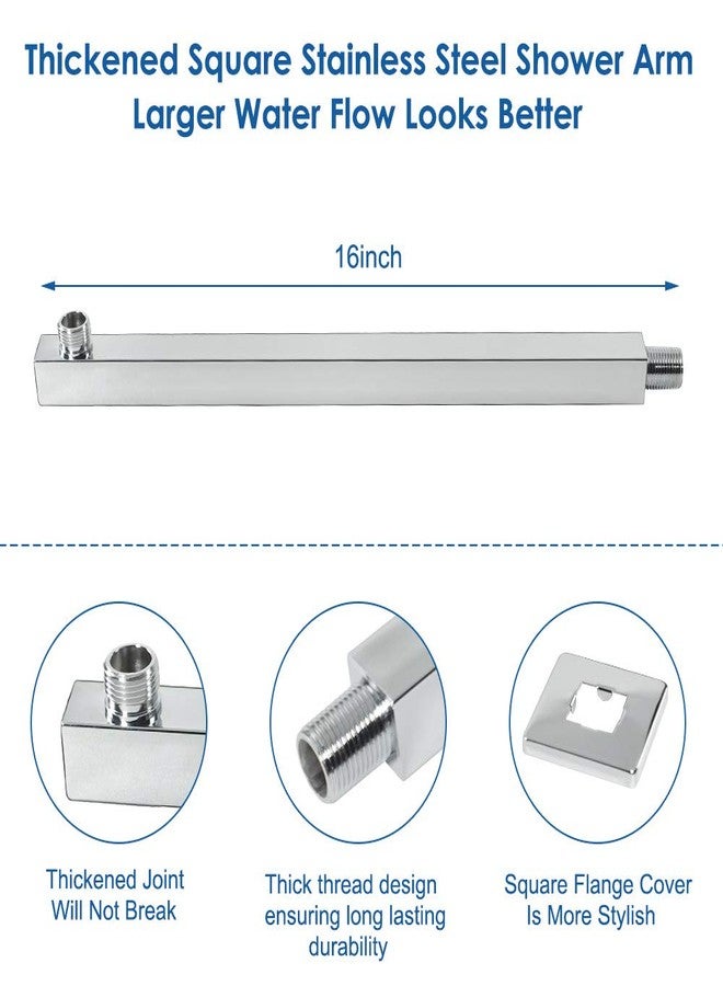 HarJue Shower Head with Extension Arm, High Pressure Square with ShowerArm, Stainless Steel Rainfall -Waterfall Full Body Coverage (12'' Shower with 16'' Arm, Chrome) - Image 4